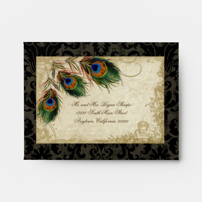 Peacock & Feathers Elegant Matching Wedding Set Envelope (Front)