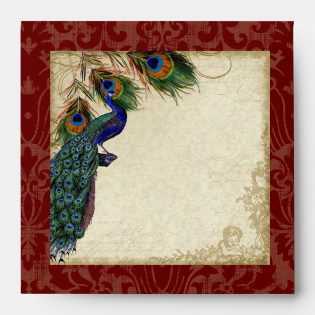 Peacock & Feathers Elegant Matching Wedding Set Envelope (Front)