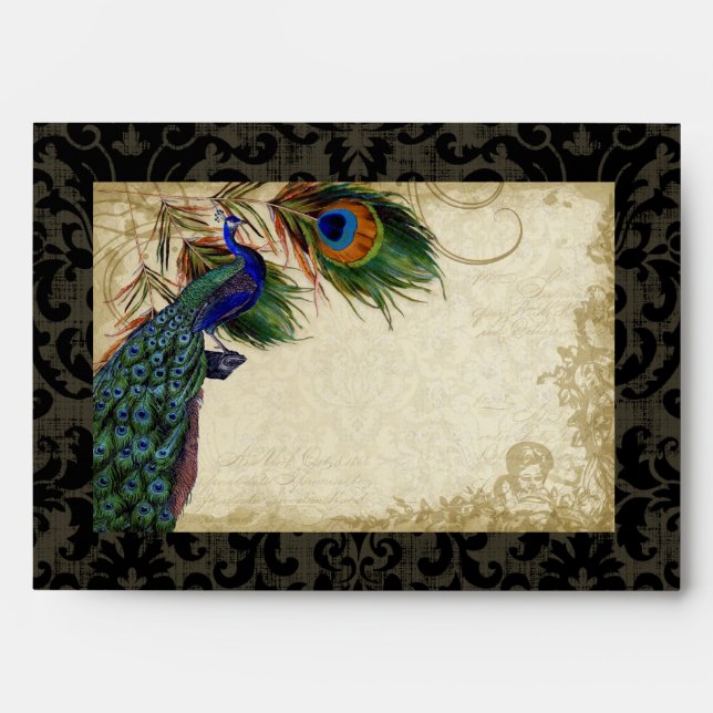 Peacock & Feathers Elegant Matching Wedding Set Envelopes (Front)