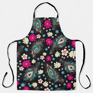 Peacock Feathers Embroidery Seamless Pattern Apron