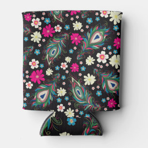 Peacock Feathers Embroidery Seamless Pattern Can Cooler