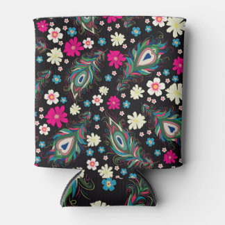 Peacock Feathers Embroidery Seamless Pattern Can Cooler