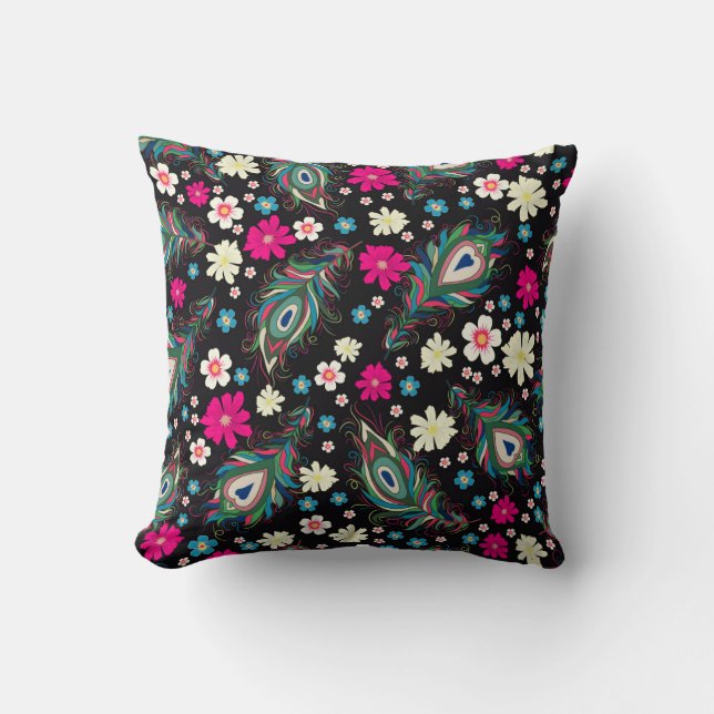 Peacock Feathers Embroidery Seamless Pattern Cushion (Front)