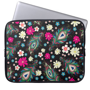 Peacock Feathers Embroidery Seamless Pattern Laptop Sleeve