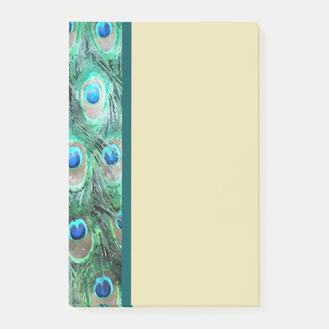 Peacock Feathers Exotic Wild Watercolor Pattern Post-it Notes (Front)