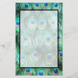 Peacock Feathers Exotic Wild Watercolor Pattern Stationery