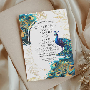 Peacock Feathers Flora Wedding Invitation