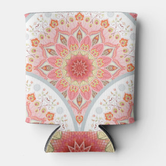Peacock Feathers, Floral Round Ornament. Can Cooler
