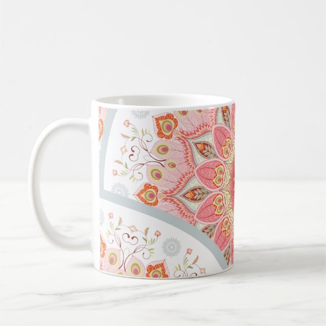 Peacock Feathers, Floral Round Ornament. Coffee Mug (Left)