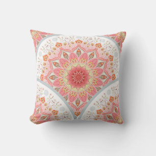 Peacock Feathers, Floral Round Ornament. Cushion