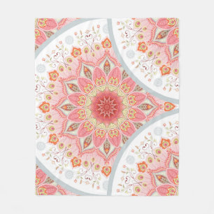 Peacock Feathers, Floral Round Ornament. Fleece Blanket