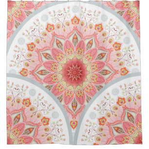 Peacock Feathers, Floral Round Ornament. Shower Curtain