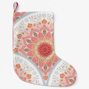 Peacock Feathers, Floral Round Ornament. Small Christmas Stocking