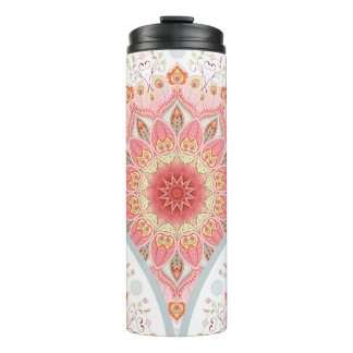 Peacock Feathers, Floral Round Ornament. Thermal Tumbler