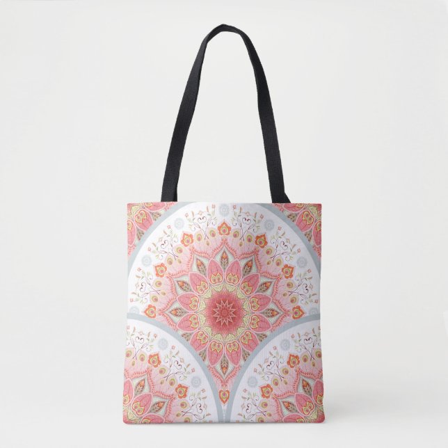 Peacock Feathers, Floral Round Ornament. Tote Bag (Front)
