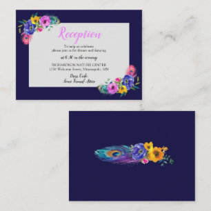 Peacock Feathers & Flowers Quinceañera Purple Enclosure Card