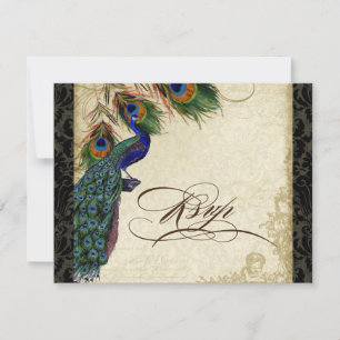 Peacock & Feathers Formal RSVP Response Black Tan