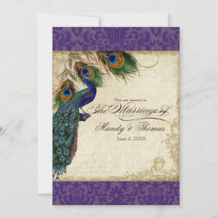 Peacock & Feathers Formal Wedding Invite Purple