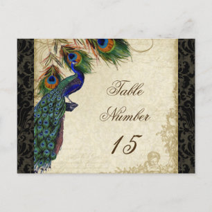 Peacock & Feathers Formal Wedding Table Numbers Postcard