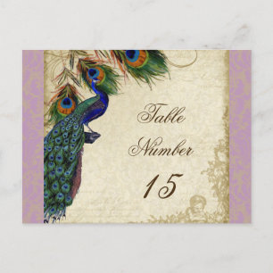 Peacock & Feathers Formal Wedding Table Numbers Postcard