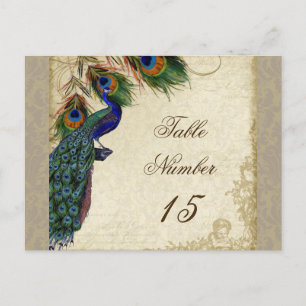Peacock & Feathers Formal Wedding Table Numbers Postcard