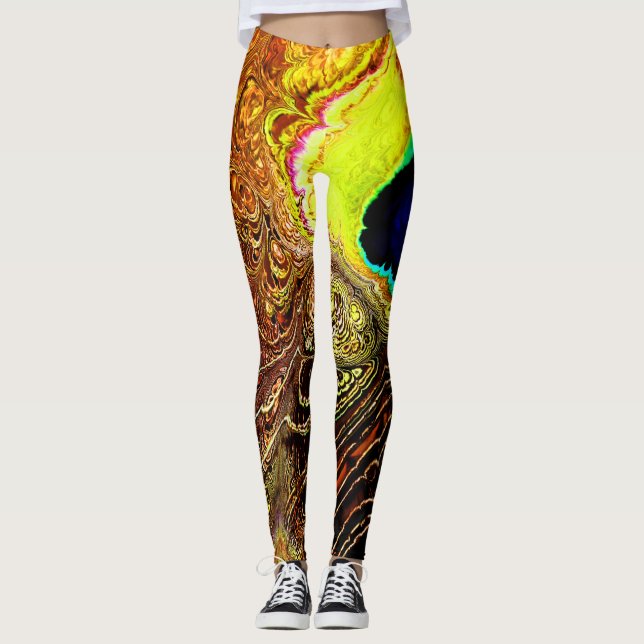 Peacock Feathers Fractal 1 Leggings (Front)
