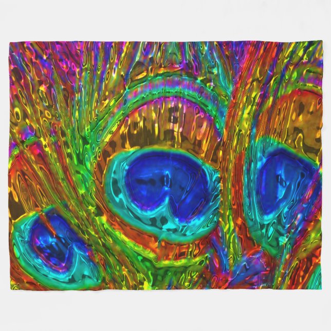 Peacock Feathers Glass Art 1 Fleece Blanket (Front (Horizontal))