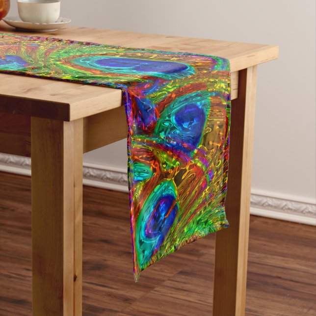 Peacock Feathers Glass Art 1 Medium Table Runner (In Situ)
