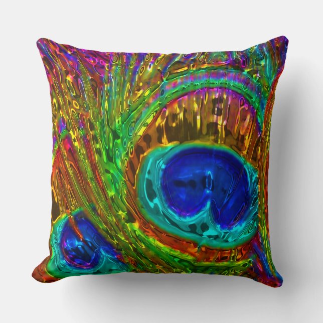 Peacock Feathers Glass Art 1 Pillows (Front)