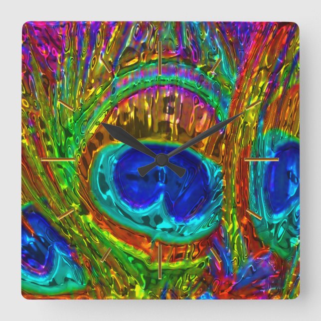 Peacock Feathers Glass Art 1 Wall Clocks Options (Front)