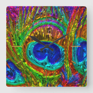 Peacock Feathers Glass Art 1 Wall Clocks Options
