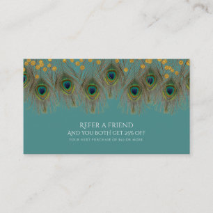 Peacock Feathers & Gold ANY COLOR Refer a Friend Referral Card