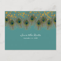 Peacock Feathers & Gold ANY COLOR Save the Date