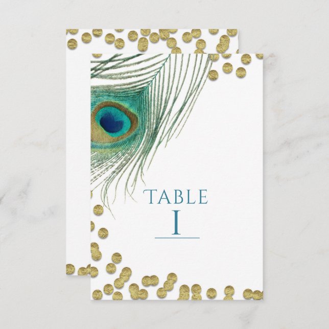 Peacock Feathers & Gold Boho Glam Table Number (Front/Back)