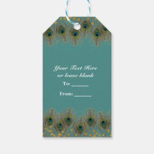 Peacock Feathers & Gold Dots ANY COLOR Party Gift Tags
