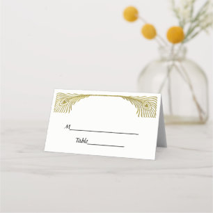 Peacock Feathers Gold Ivory BG Place Escort Cards