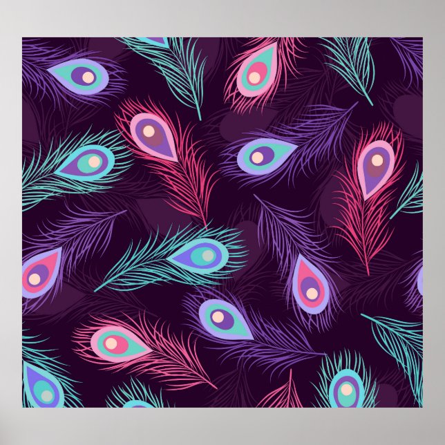 Peacock Feathers: Hand Drawn Vintage. Poster (Front)