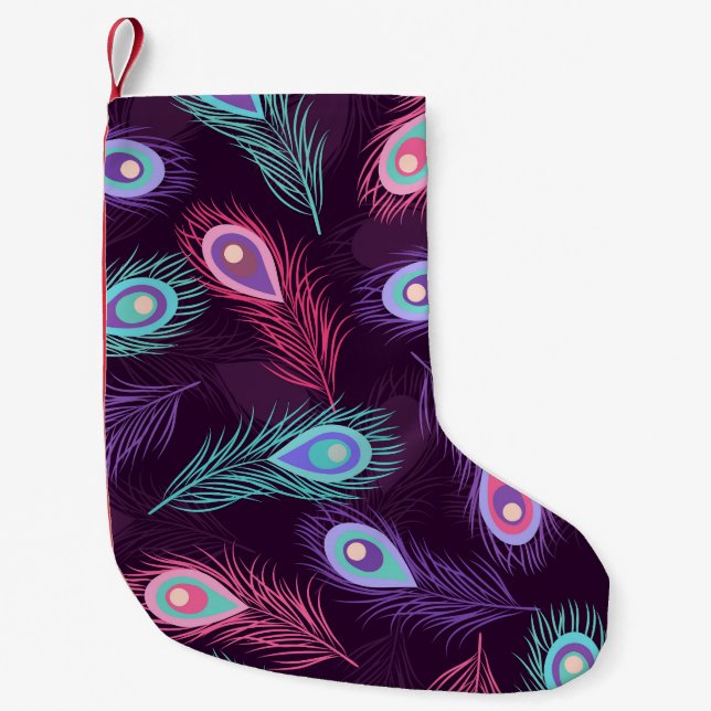 Peacock Feathers: Hand Drawn Vintage. Small Christmas Stocking (Front)