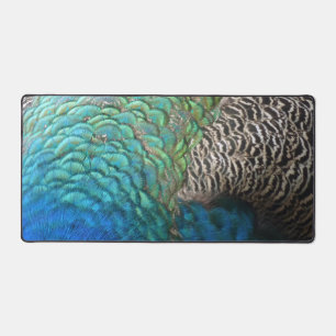 Peacock Feathers I Colourful Abstract Nature Desig Desk Mat