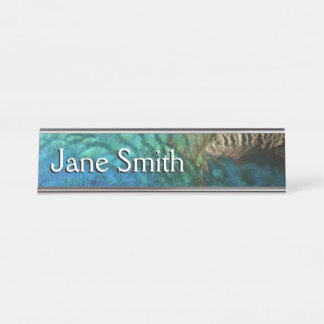 Peacock Feathers I Colourful Abstract Nature Desig Desk Name Plate