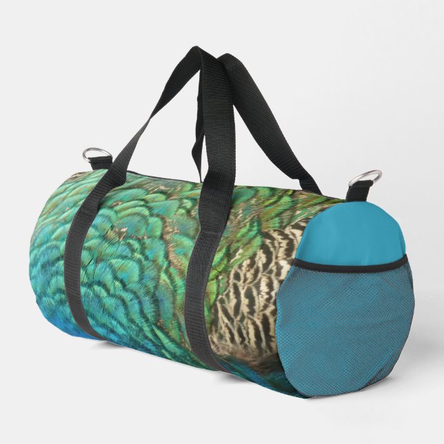Peacock Feathers I Colourful Abstract Nature Desig Duffle Bag (Right Corner)