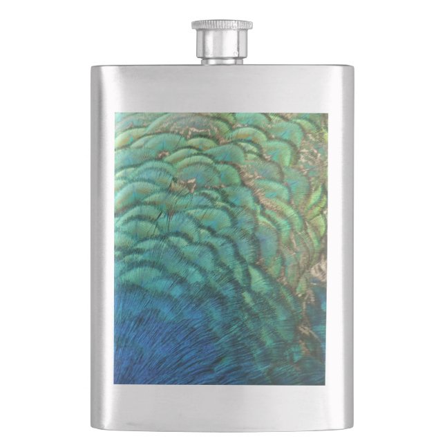 Peacock Feathers I Colourful Abstract Nature Desig Hip Flask (Front)