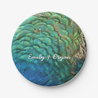 Peacock Feathers I Colourful Abstract Nature Desig Paper Plate