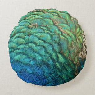 Peacock Feathers I Colourful Abstract Nature Desig Round Cushion