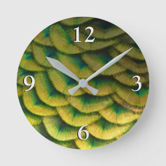Peacock Feathers II Colourful Nature Round Clock