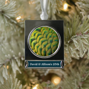 Peacock Feathers II Colourful Nature Silver Plated Banner Ornament