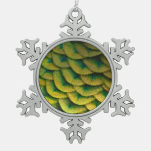 Peacock Feathers II Colourful Nature Snowflake Pewter Christmas Ornament