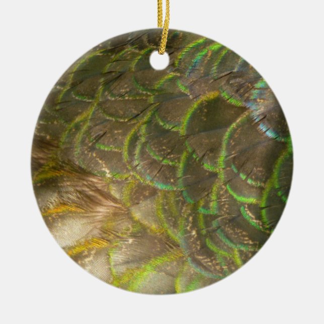 Peacock Feathers III (Female) Subtle Nature Design Ceramic Tree Decoration (Front)