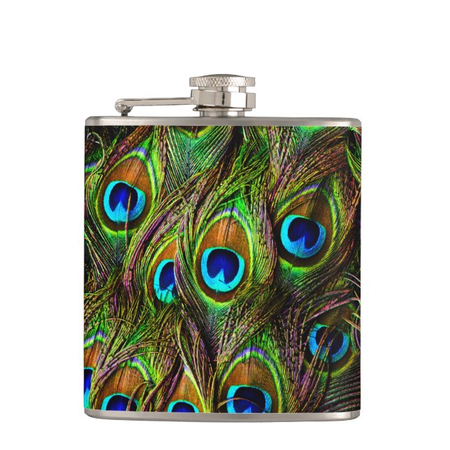 Peacock Feathers Invasion Hip Flask (Front)