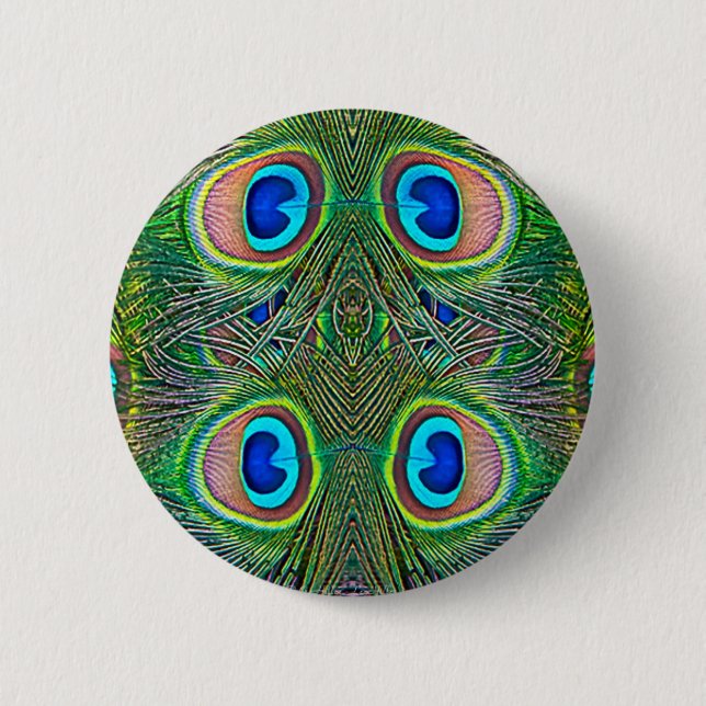 Peacock Feathers Kaleidoscope Print 6 Cm Round Badge (Front)